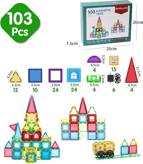 Magplayer - Magnetisch speelgoed - 103 delige set- Magnetische bouwstenen - Magnetische tegels - Constructie speelgoed - Afbeelding 3